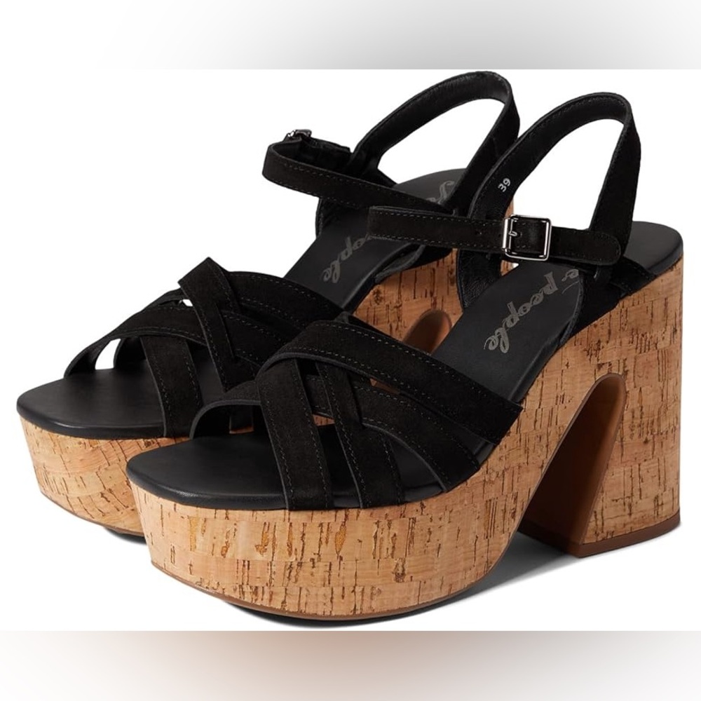 Free People Lisbon Black Suede Platform Sandals Sz. 40 - Picture 1 of 11